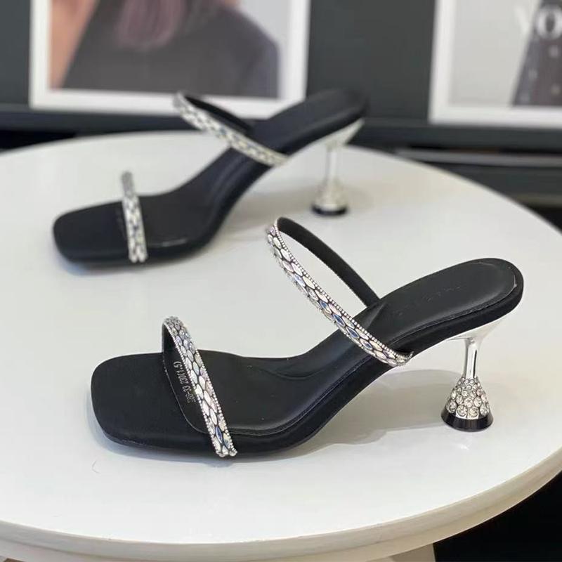 

Туфли на высоком каблуке, женские тапочки, хрустальные туфли, повседневные туфли-лодочки для платья, женские сандалии 2025 лето, тренд бренда, для вечеринки, zapatos женские 39 чёрный