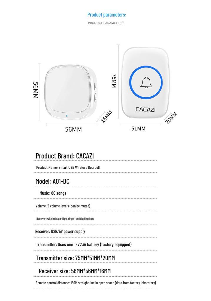 Long Range Wireless Smart USB Doorbell with Remote Control and Wall Penetrating Feature