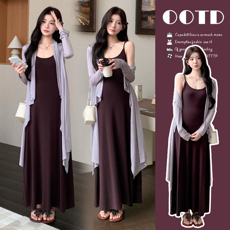 Summer 2026 Maternity French Knit Cardigan & Camisole Dress Set M