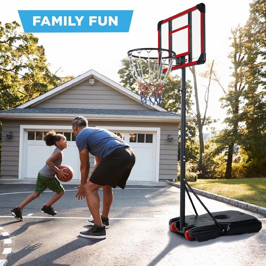 Portable HeightAdjustable Basketball Hoop System with Wheels and Fillable Base for Indoor Outdoor Use Adjustable from 70.5in To