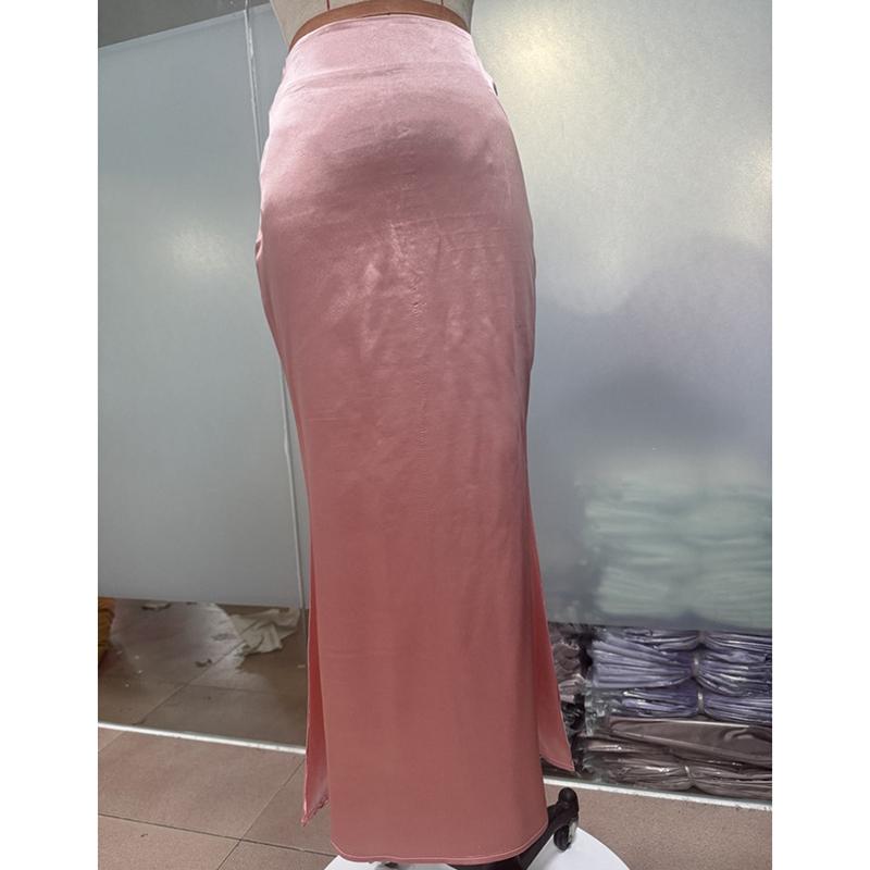 Fashion Summer New Slim Fit Satin Casual Long Skirts Women Elegant Solid High Waist Loose Skirt Woman Slim Fit Fishtail Skirt Female Clothing 26560