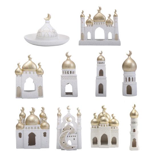 Ramadan Resin Art Statue Islamic Mosque Cultural Ornament Handcrafted Mosque Models Tower Decoration for Eid Home Office Ramadan Mubarak Gift