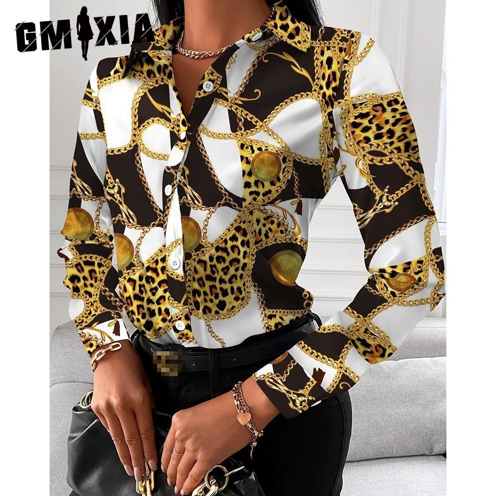 GMXIA Women's Fashion Casual Solid Color Print Long Sleeve POLO Neck Blouses & Shirts