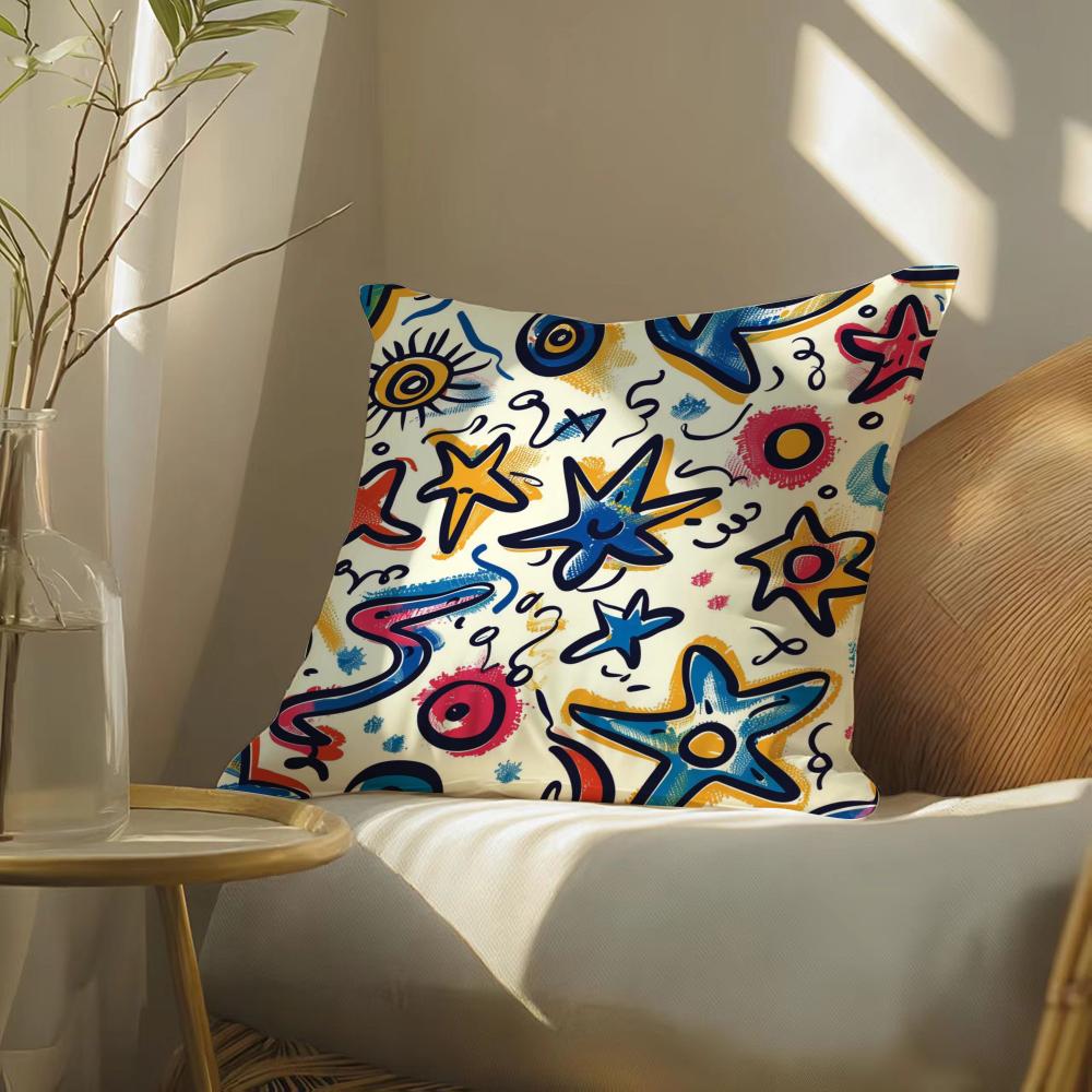 Cute graffiti Pillow Case Silky elegant Comfort Sofa Bed Invisible zipper
