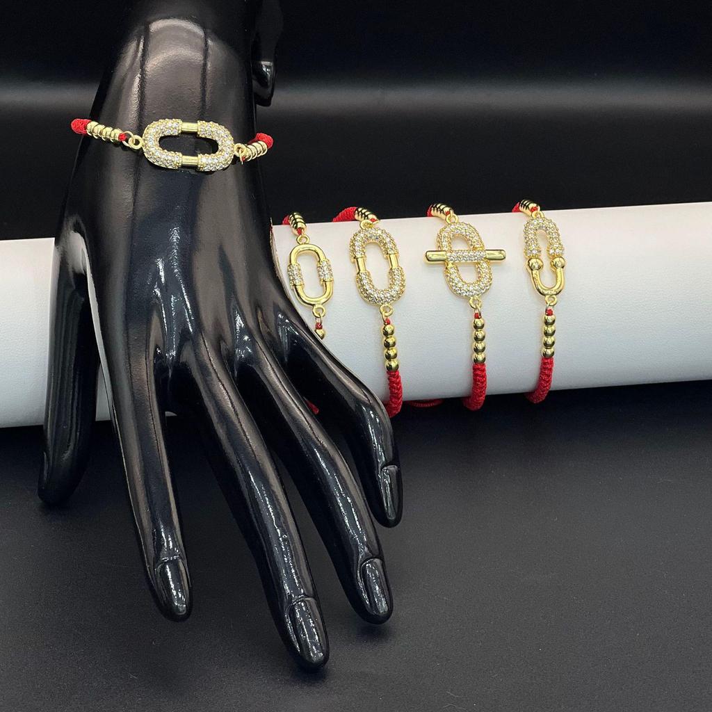 Rotes Kordel Zirkon O-förmiges Armband, Kordelzug T-Stil Modeaccessoire