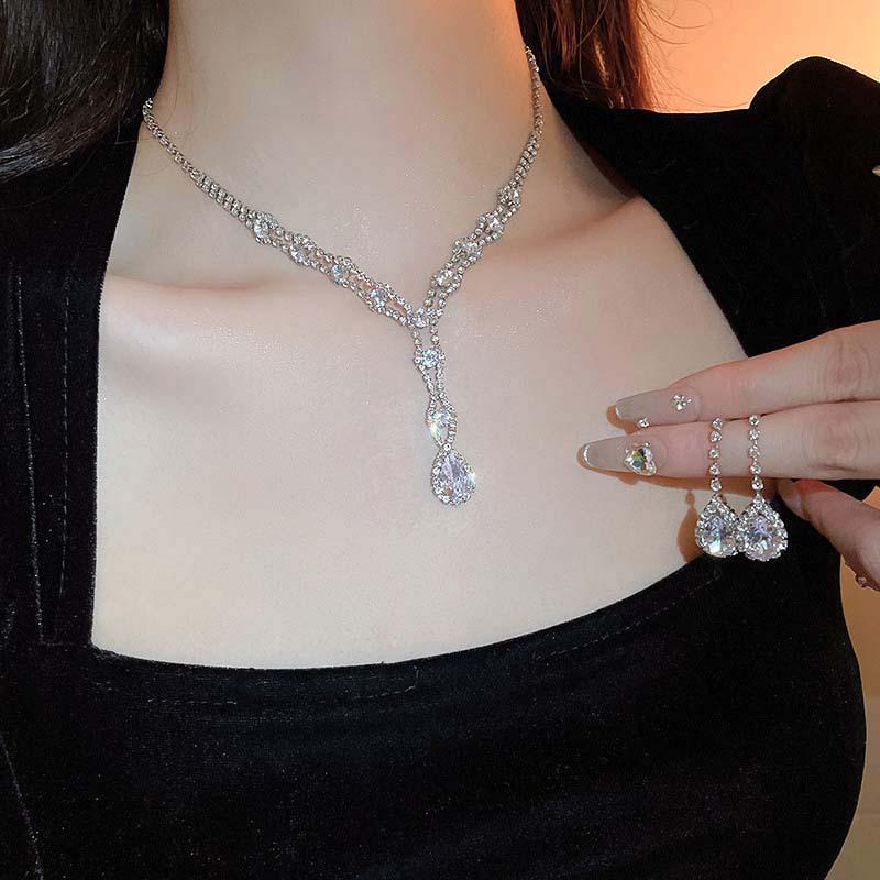 Elegant Full Diamond Tassel Necklace & Sweater Chain Set - Luxurious Cold Style Jewelry