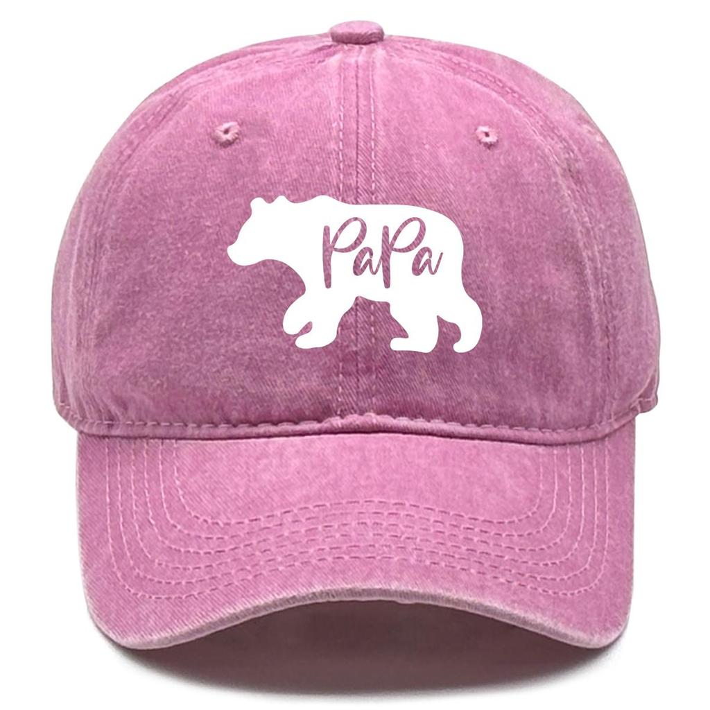 PaPa" Bear Print Snapback Baseball Cap, Father's Day Woman's Cap Sporting Non-Stretch Fabric Sun Protection Headwear Adjustable Sun Hat