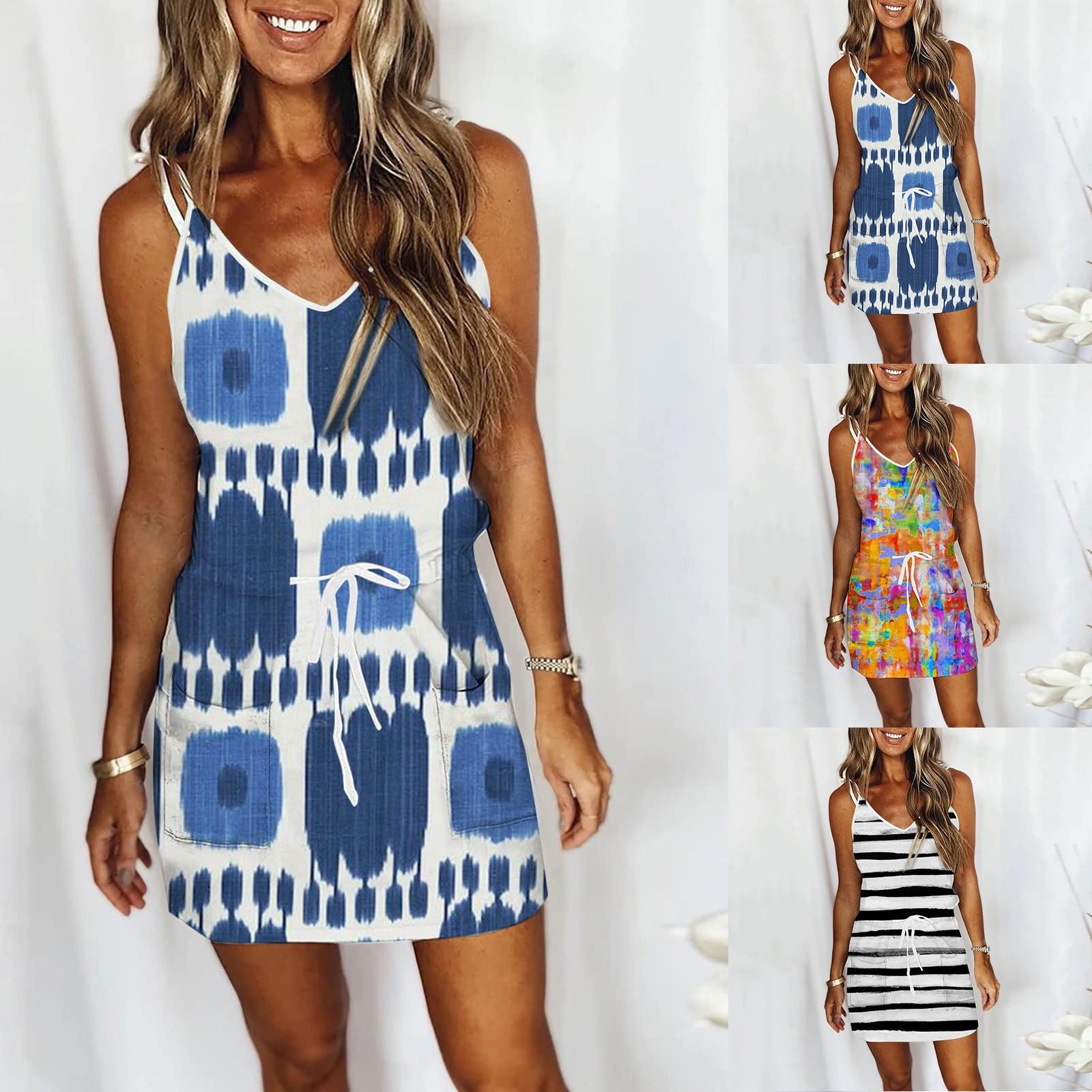 

Women s Casual Fashion Printed V-neck Elastic Sexy Knee Length Dress
