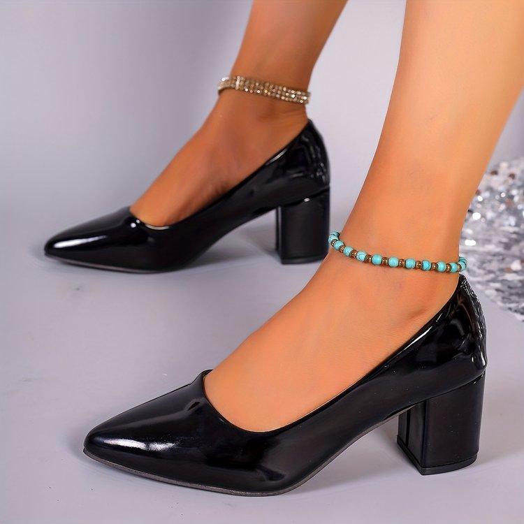 

Large size square heel small leather shoes summer new bright leather black fashion single shoes side trade 42 чёрный