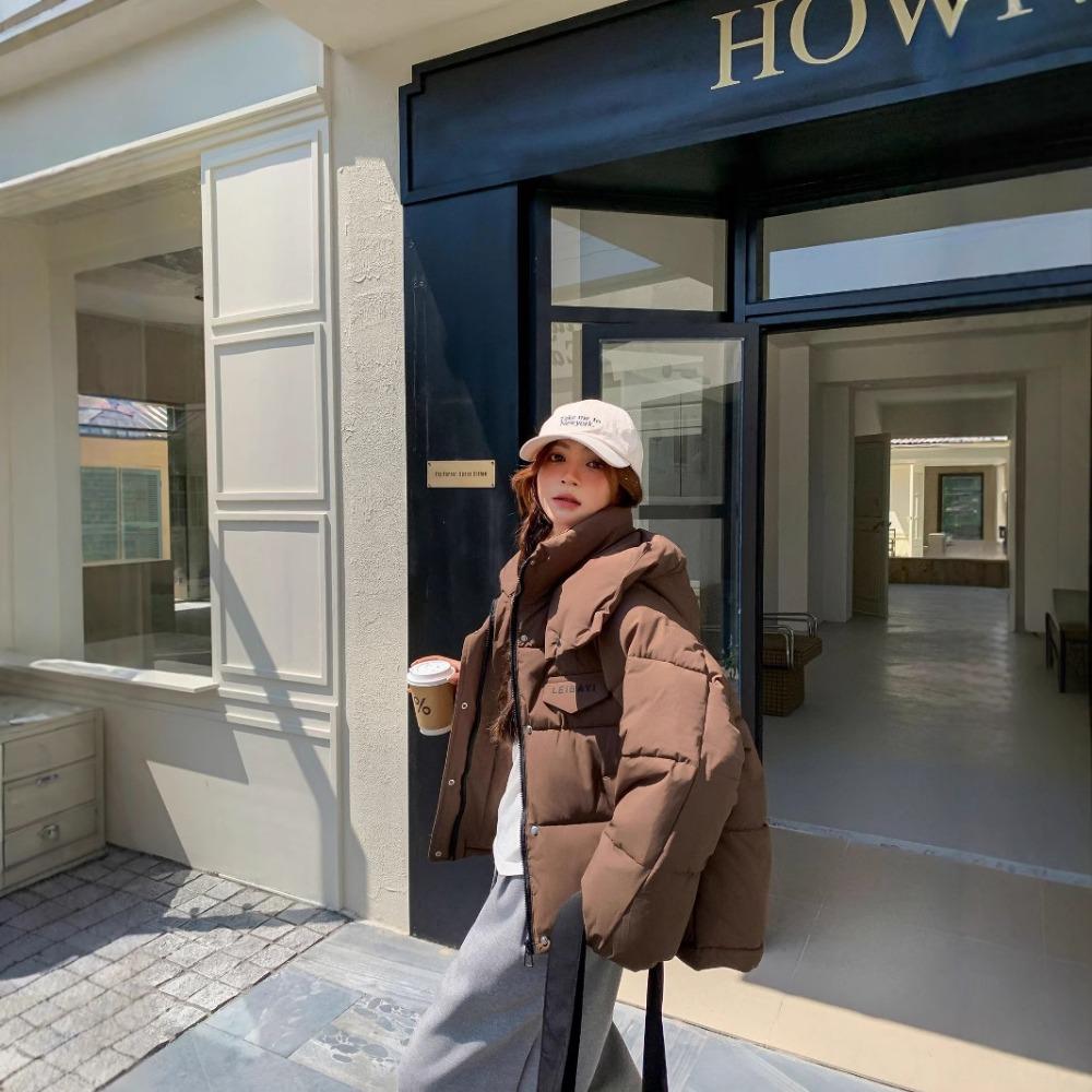 Puff Hooded Big Pocket Short Down Cotton-padded Jacket 2025 New Small Winter Thickened Cotton-padded Jacket Solid Color Coat