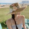 Tassel Edge Weave Flat Cap Wide Brim Women's Sun Hats Casual Lace Flower Straw Hat  Holiday