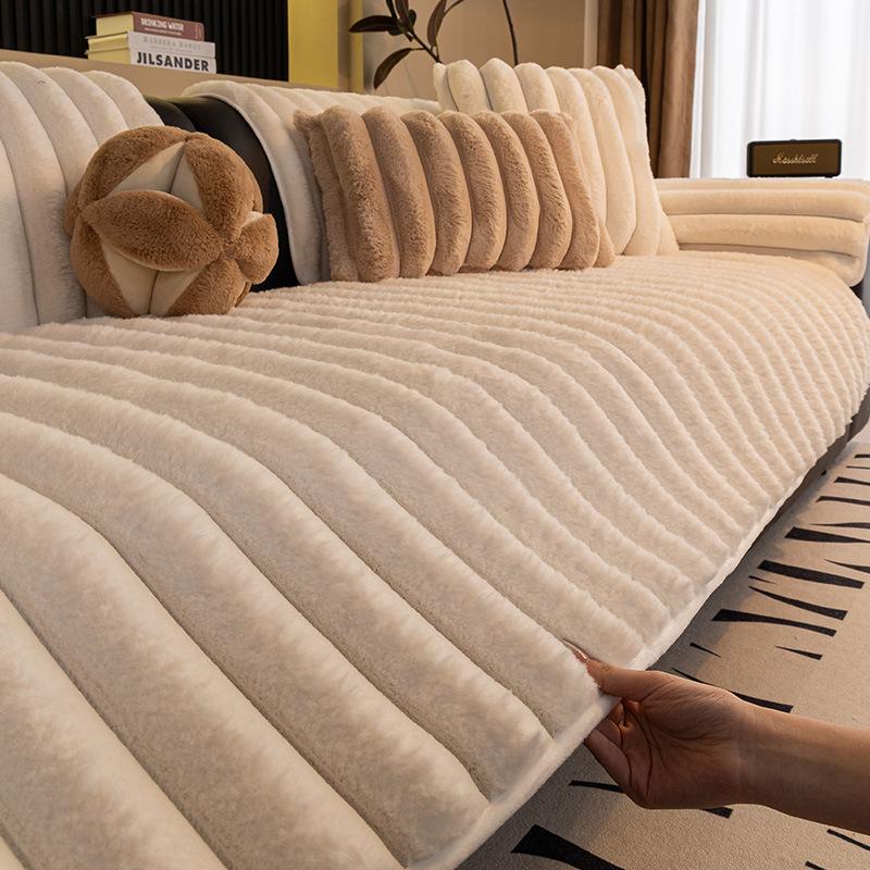 Winter Sofa Cover  New Thickened Non-Slip Seat Cushion Cream Wind High-Grade Cover Rabbit Plush Sofa Cushion