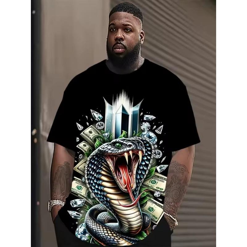 3D Tisk Had Grafická Pánská Letní Trička s Krátkým Rukávem Kulatý Výstřih Ležérní Trička Pánské Hip Hopové Tričko Streetwear