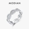 MODIAN 925 Silver Sparkling Geometric Clear Zirconia Eternity Band Stackable Rings For Women Fine Vacation Jewelry Gift