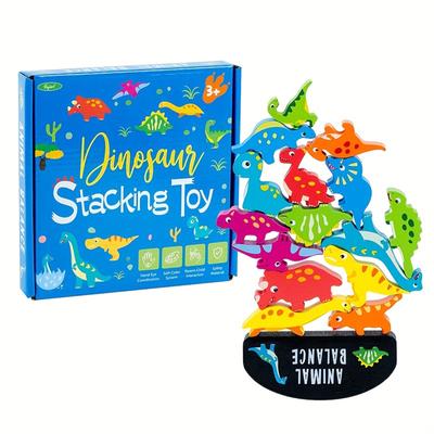 Happy Stacking Dinosaurs,Wooden Stacking Toy For Toddlers, Colorful Dinosaur Balancing Activity Toy, Improves Fine Motor Skills And Dexterity