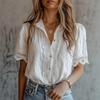 Sommer Spitzenhemd Damen Locker Übergröße Kurzarm Lässig Süß Locker Bluse Elegant Mode Revers Büro Oberteile Hohl Damen Einfarbig Kleidung
