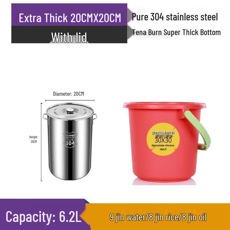 Extra dicker Eimer aus 304 Edelstahl: Großes Fassungsvermögen für Lake, Suppe, Reis und Wasser mit Deckel