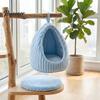 Detachable Bird Bed Hanging Parrot Nest Bed, Winter Striped Plush Water Drop Shape Warm Hideaway Cozy Cave with Removable Cushion, Cage Hammock