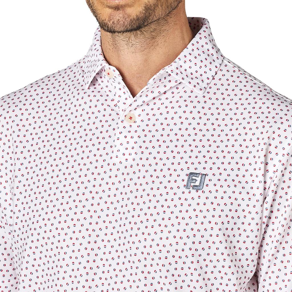 FootJoy Men's White Ball Print Short Sleeve Golf Shirt, Size XL (FJ-S25-S13, 34556-XL)