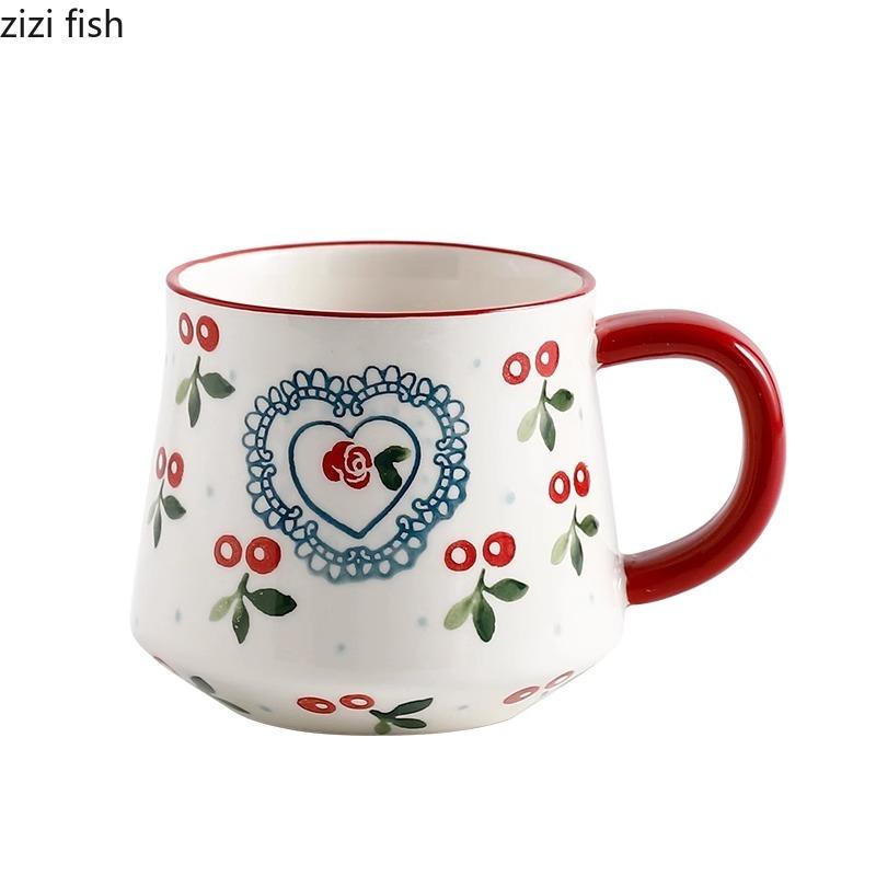 Kreative Süße Kirschkeramik Tasse Büro Kaffeetasse Wasserbecher Teetasse Haushalt Hohe Schönheit Frühstückstassen Milchbecher Saftbecher