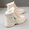 Women's High Top Cotton Shoes Fashion Leather Casual Shoes Lace Up Ankle Bootis Winter Plush Warm Snow Boots for Women Sneakers