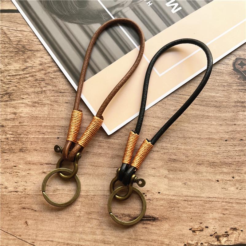 Keycord Genuine Leather Keychain Accessories Bronze Keyring Lanyard Simple Key Lanyard Vintage Keychain for Cell Phone Chain