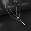 Women Necklace Smooth Double Layers Rhinestone Decor Round Pendant Hollow Chain Stainless Clavicle Necklace Neck Decoration Jewelry