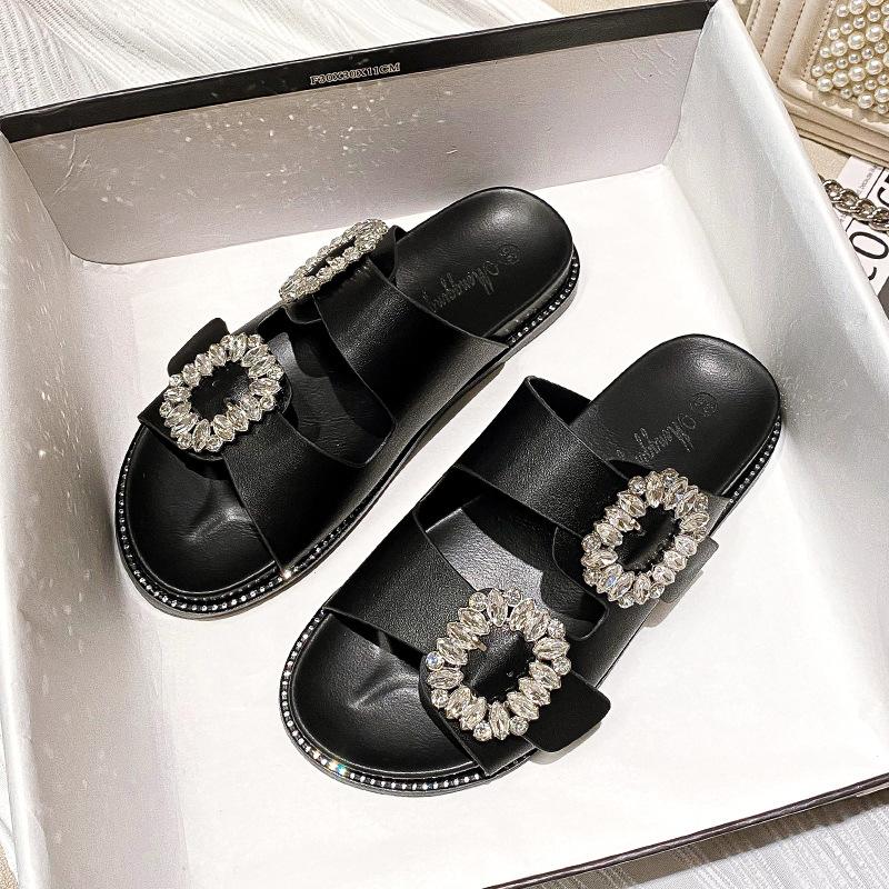 Slippers women's summer wear trendy new platform buckle rhinestone beach sandals
