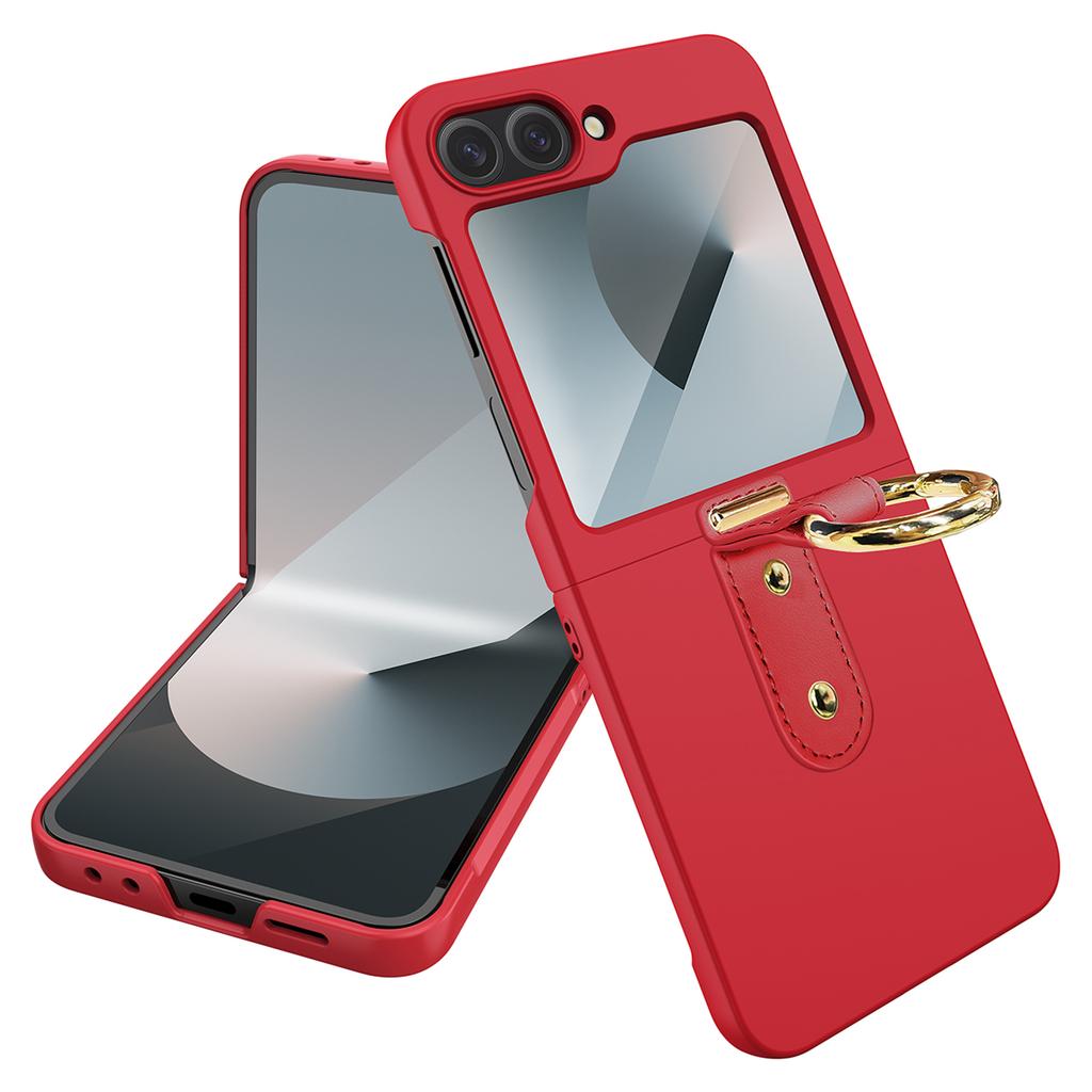 For Samsung Galaxy Z Flip7 FE 5G/Z Flip6 5G Case Skin-Touch Ring Holder Kickstand PC Phone Cover with Rear Screen Film
