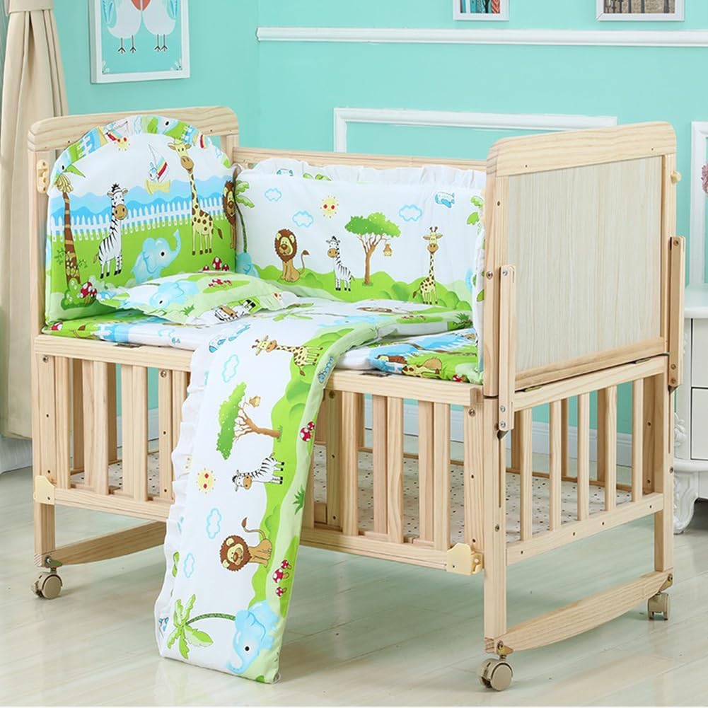Areden Wooden Infant Bed Durable Baby Easy Adjustable Fall Simple and Stylish Suitable for Newborns and Babies of Various Compact Mosquito Wood Color