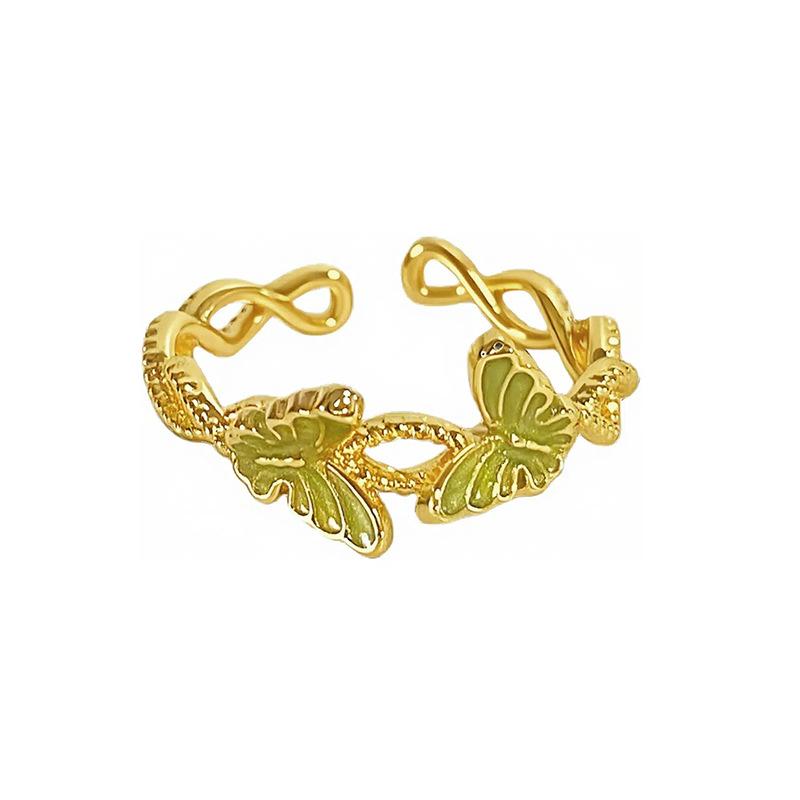 Medieval Court Style Double Enamel Dripping Oil Butterfly Opening Ring Temperament Advanced Sense Niche Light Luxury Ring