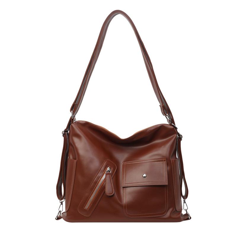 

Одноплечевая сумка Мотоциклетная сумка Большой вместимости Повседневная сумка через плечо Модная и трендовая сумка-тоут коричневый