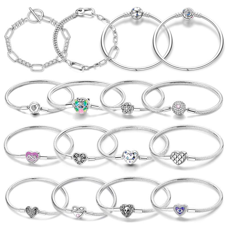 925 Silver Sparkling Fashion Zircon Spherical Heart-Shaped Snake Bone Bracelet For Women Fashion Birthday Jewelry Gifts