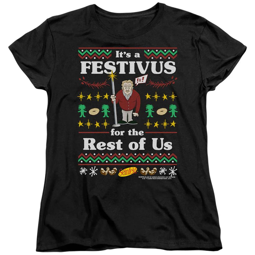 

Seinfeld Festive Festivus Womens T Shirt Black Officially Licensed M