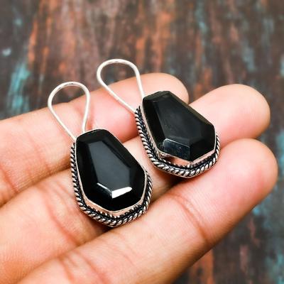 Prachtige Zwarte Spinel, Edelsteen Handgemaakte Sieraden 925 Sterling Zilver Oorbel