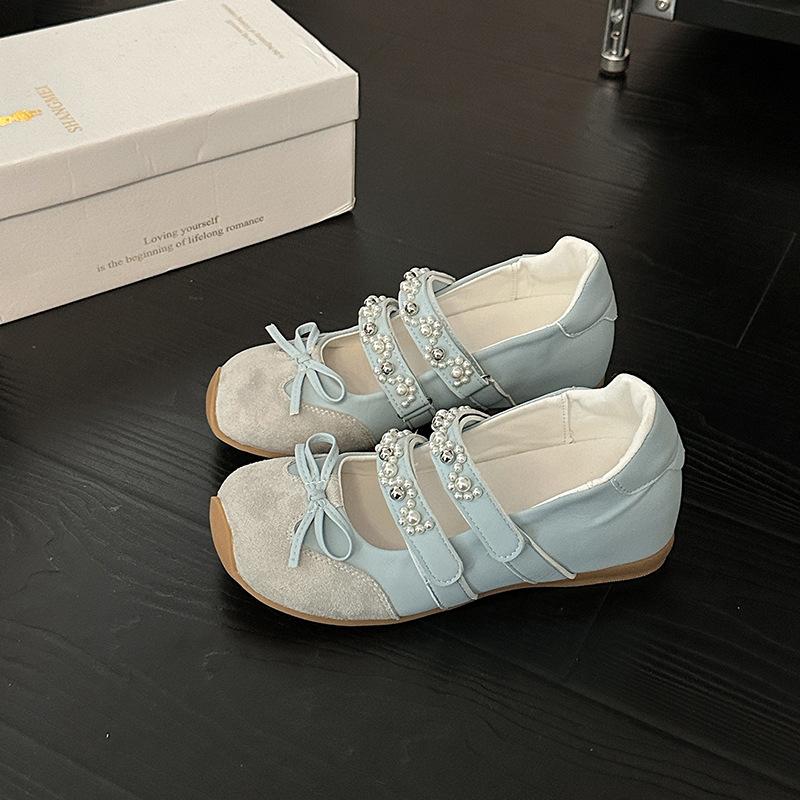 Модные балетки в стиле жемчужного ремня с надписью туфли Мэри Джейн женский летний дизайн ретро мягкая подошва на одной педали с сумкой на носке одинарные туфли 40 синий 3460₽