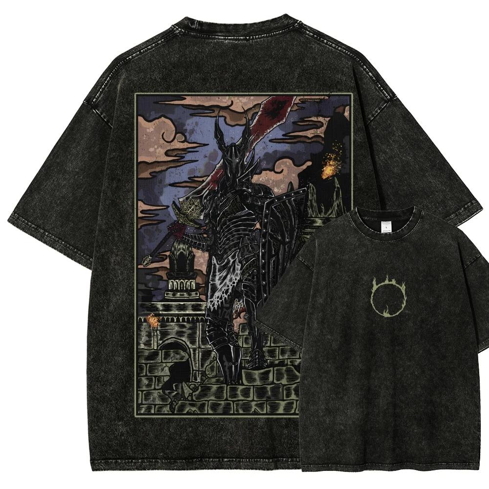 Dark Souls Lordo Sepolcrale Nito & Falò Lavaggio Vintage Oversize Unisex Streetwear T-shirt Donna e Uomo