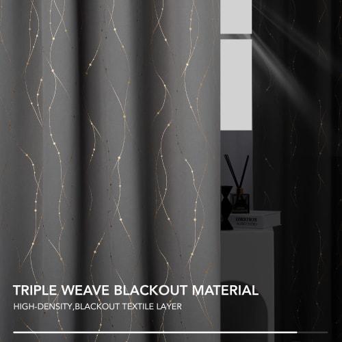Deconovo Grade 1 Blackout Drapes, 100cm Wide x 135cm Long, Gray, Foil Print with Dotted Pattern, Heat Insulation, Soundproofing, Energy Saving, Day an