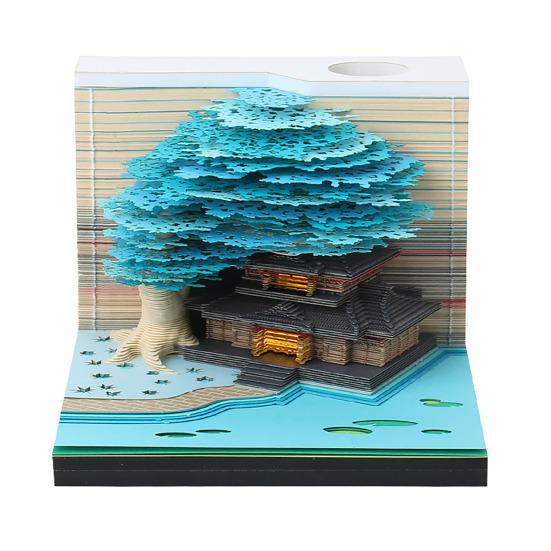 3D Tearable Calendar with LED Light Artistic Paper Sculpture Tree House Illuminated Tear-off Calendar Special