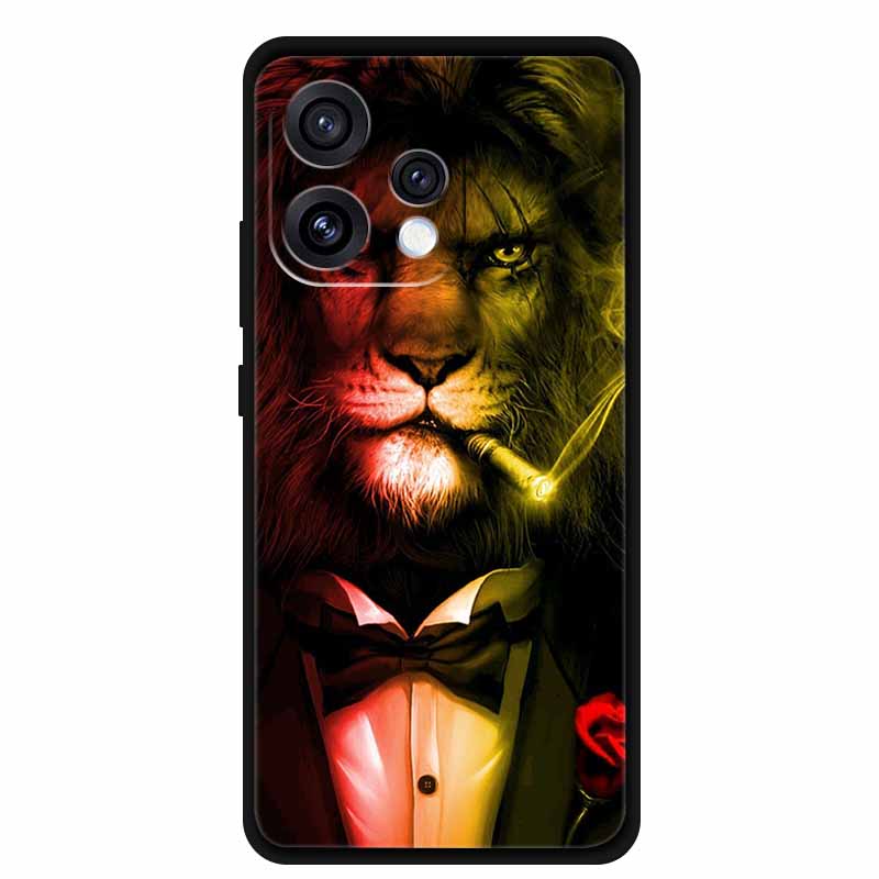 For Oppo Reno15 5G Case 6.59" Cute Cat Balck Edge Soft Silicone Wolf Phone Back Cover For Oppo Reno 15c 5G Protective Lion Funda
