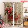 2pcs 2D Flat Printing Merry Christmas Popular Party Window Curtains Christmas Sleigh Gifts Poinsettias Fabric Without
