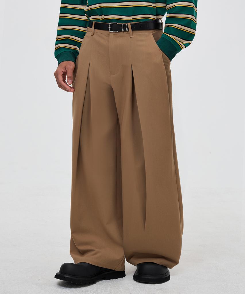 TRILLION Double Inverted Tuck Wide Pants [Beige]
