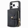 For iPhone 17 Pro Max PU Leather Phone Back Cover with Zipper Card Holder and Long Strap