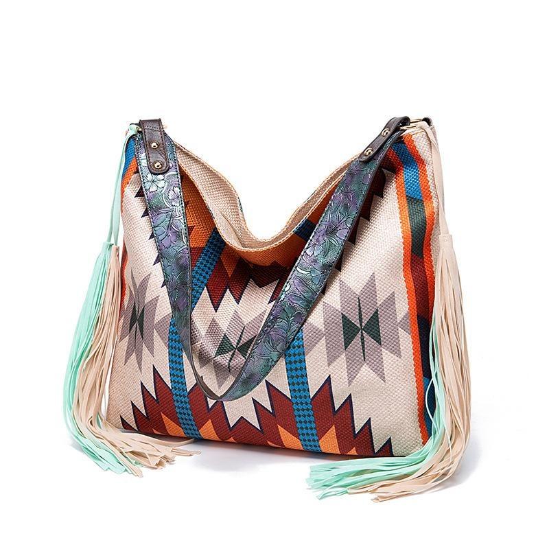 European and American Retro Bohemian Handmade Woven Flowing Silk Cotton and Linen Single Shoulder Large Bag for Women