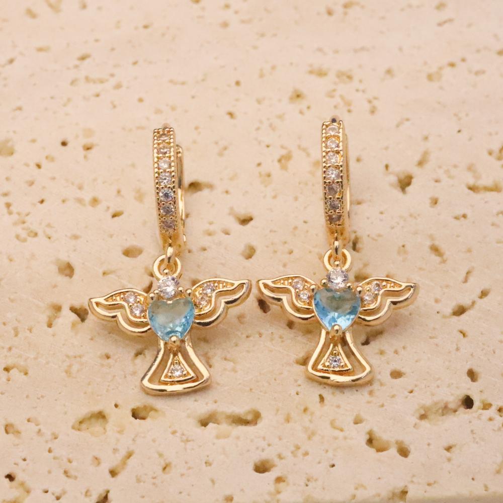 

1 Pair Exquisite Angel Wings Dangle Earrings for Women Zirconia Earring Jewelry Wedding Party Accessories синий