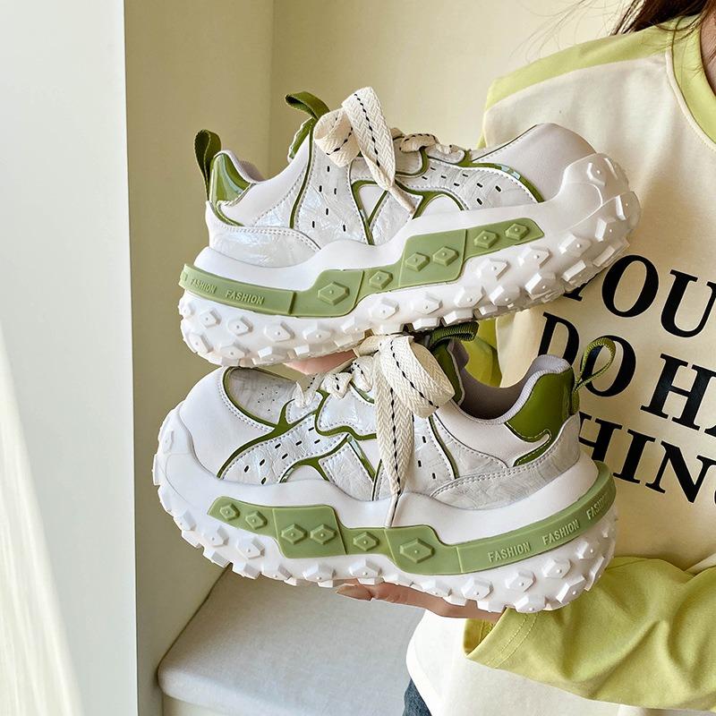 Spring new contrasting color platform dad shoes women's casual sports shoes platform muffin shoes versatile outdoor trendy shoes