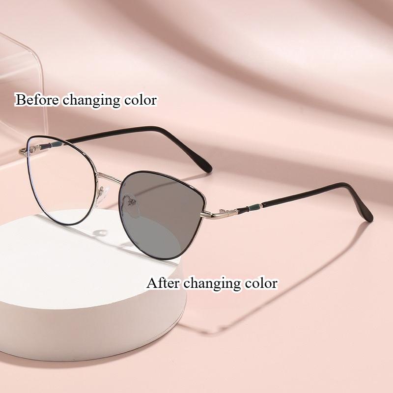 New Cat Eye Photochromic Myopia Glasses Fashion Simple Myopia Glasses Anti-blue Light Color-changing Lens Glasses 0 To -4.0