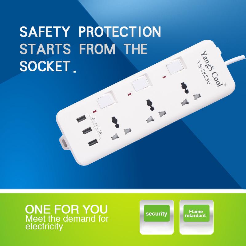Multi-Standard Power Strip with USB: EU, US, DE, UK, Thai Compatibility