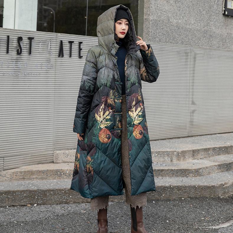 Casaco longo de inverno feminino com estampa de pato branco para baixo feminino novo casaco com capuz