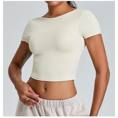 Neues eng anliegendes Yoga Kurzarm Damen Schnelltrocknende Fitness Oberbekleidung Vielseitiges Lauf Sport Top T-Shirt